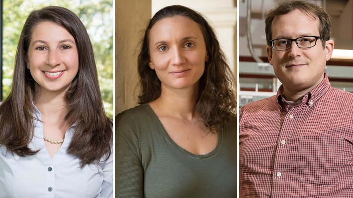 Winners of the PECASE award in 2025, from left to right, Katie Bouman, Katerina Chatziioannou, and Nick Hutzler