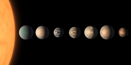 digital illustration of the TRAPPIST-1 planetary system